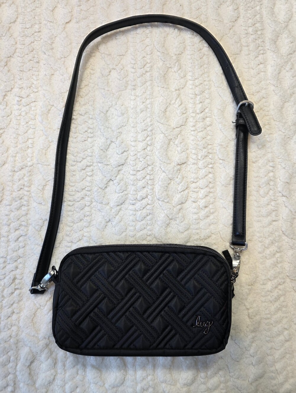 Lug Coupe VL Quilted Crossbody Bag Black RFID Travel Purse